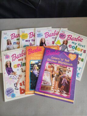 Lot 7 Vintage Barbie Books 1999-2001 Unused Learn ‘n’ Tell Sticker Workbooks DK